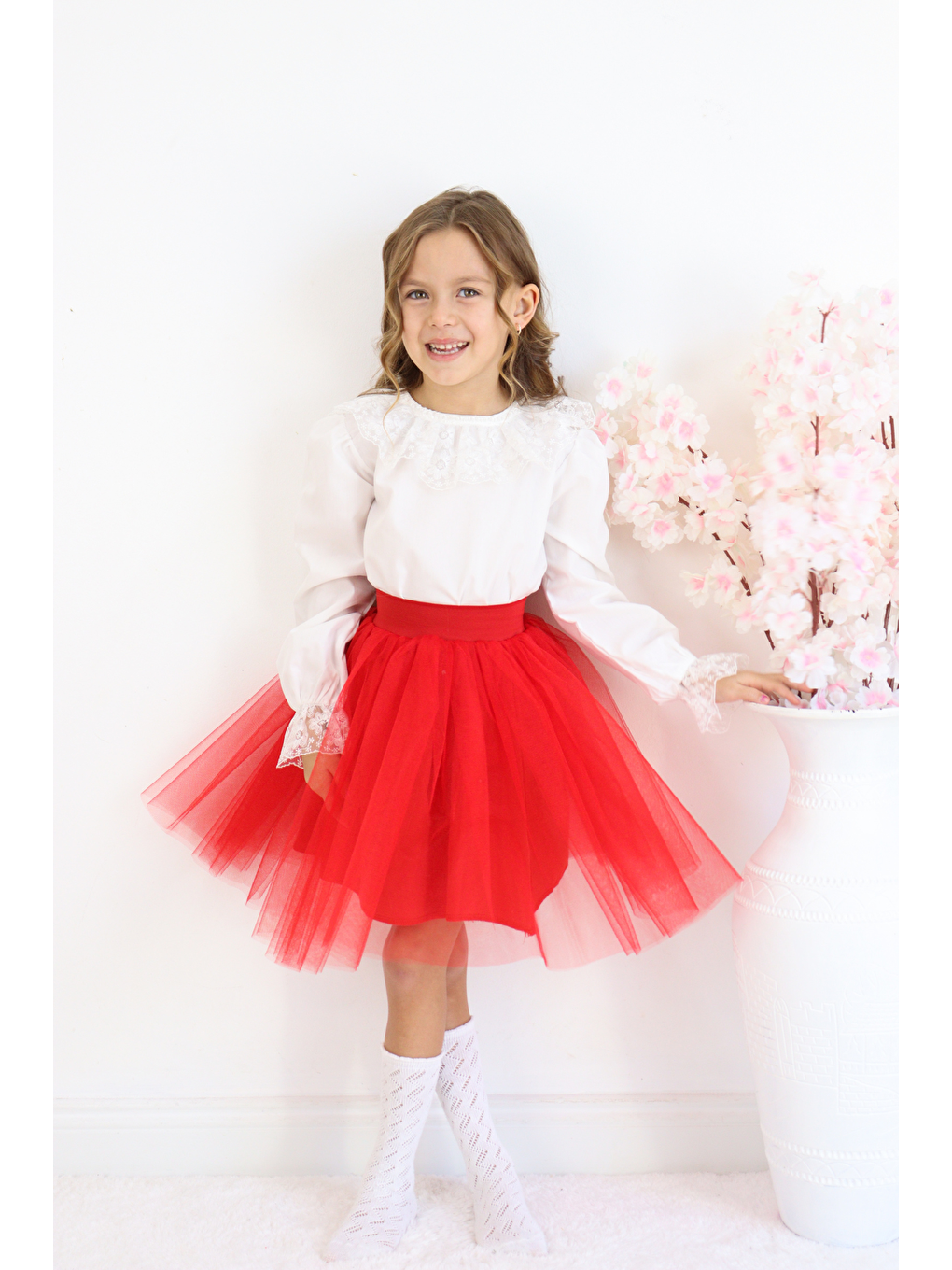 Kız Çocuk Kırmızı Tüllü Tütü Etek 23 Nisan 29 Ekim 10 Kasım Gösteri Kıyafeti Kostüm-7