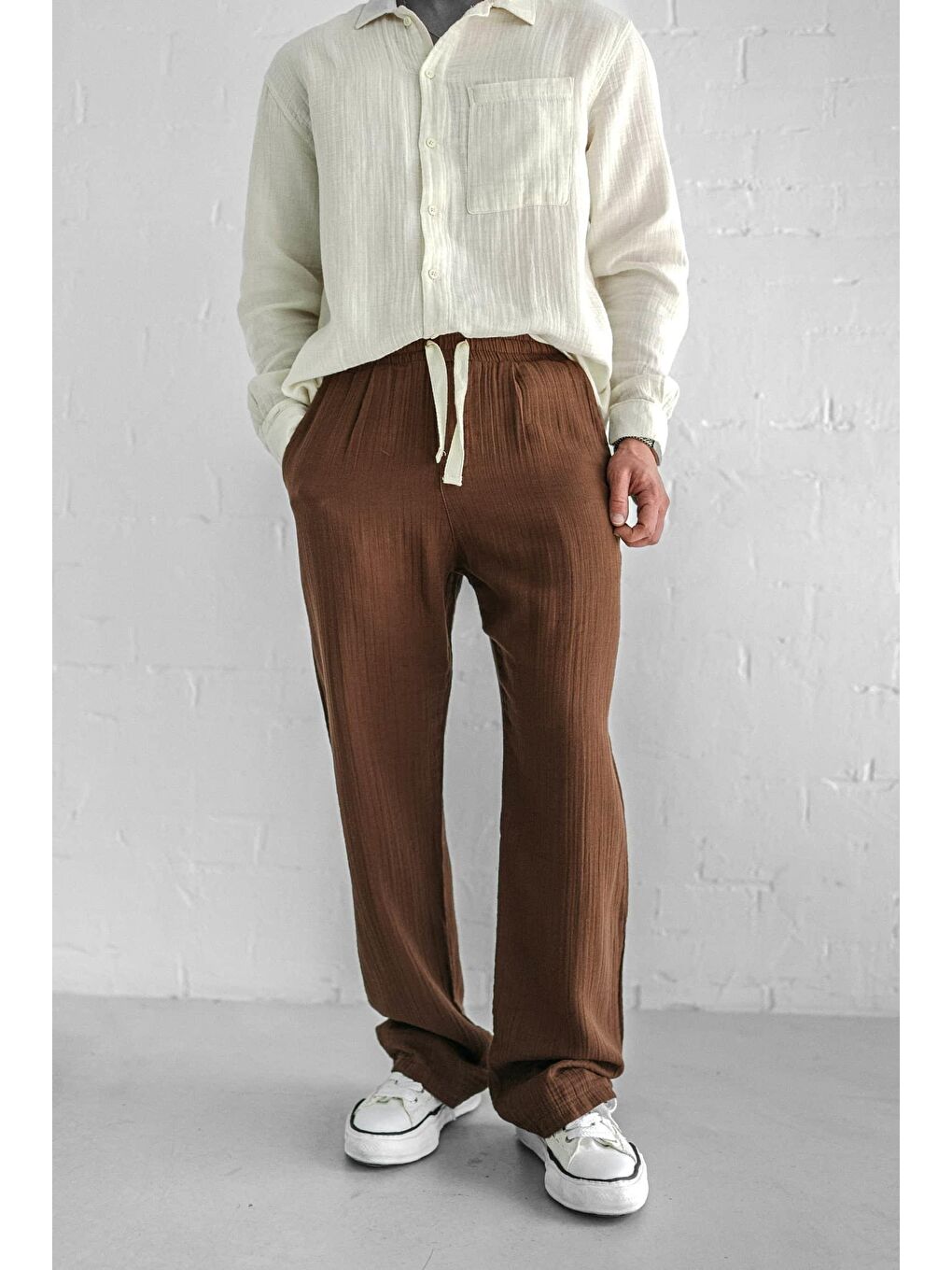 Kahverengi Rahat Kesim Baggy Fit Erkek %100 Pamuk Pantolon Kahve