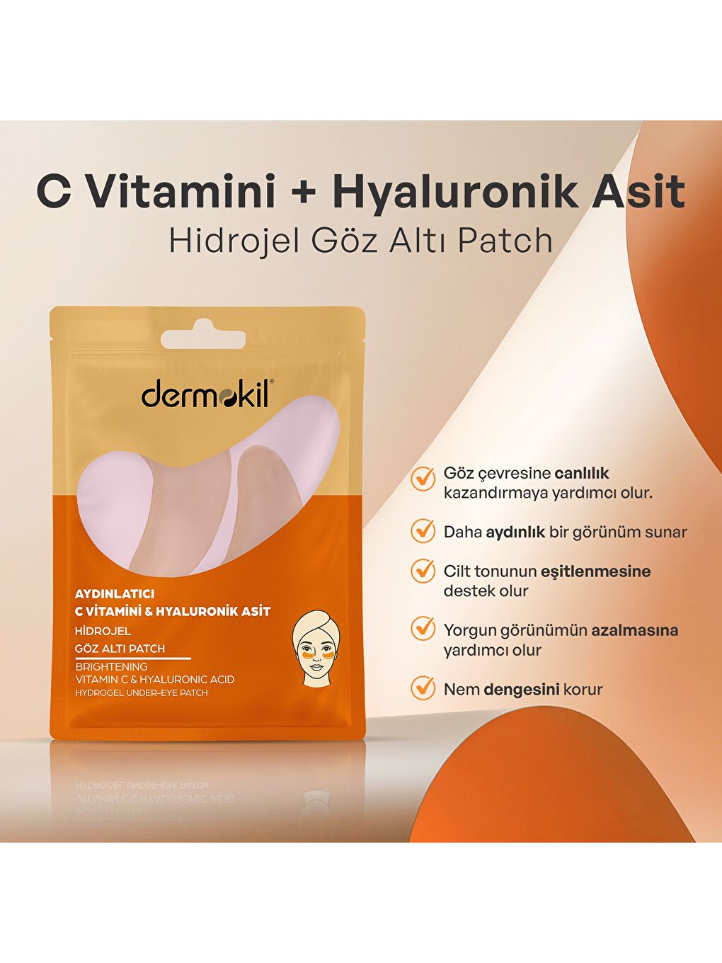 Aydınlatıcı C Vitamini & Hayluronik Asit Hidrojel Patch Göz Altı Maskesi-3