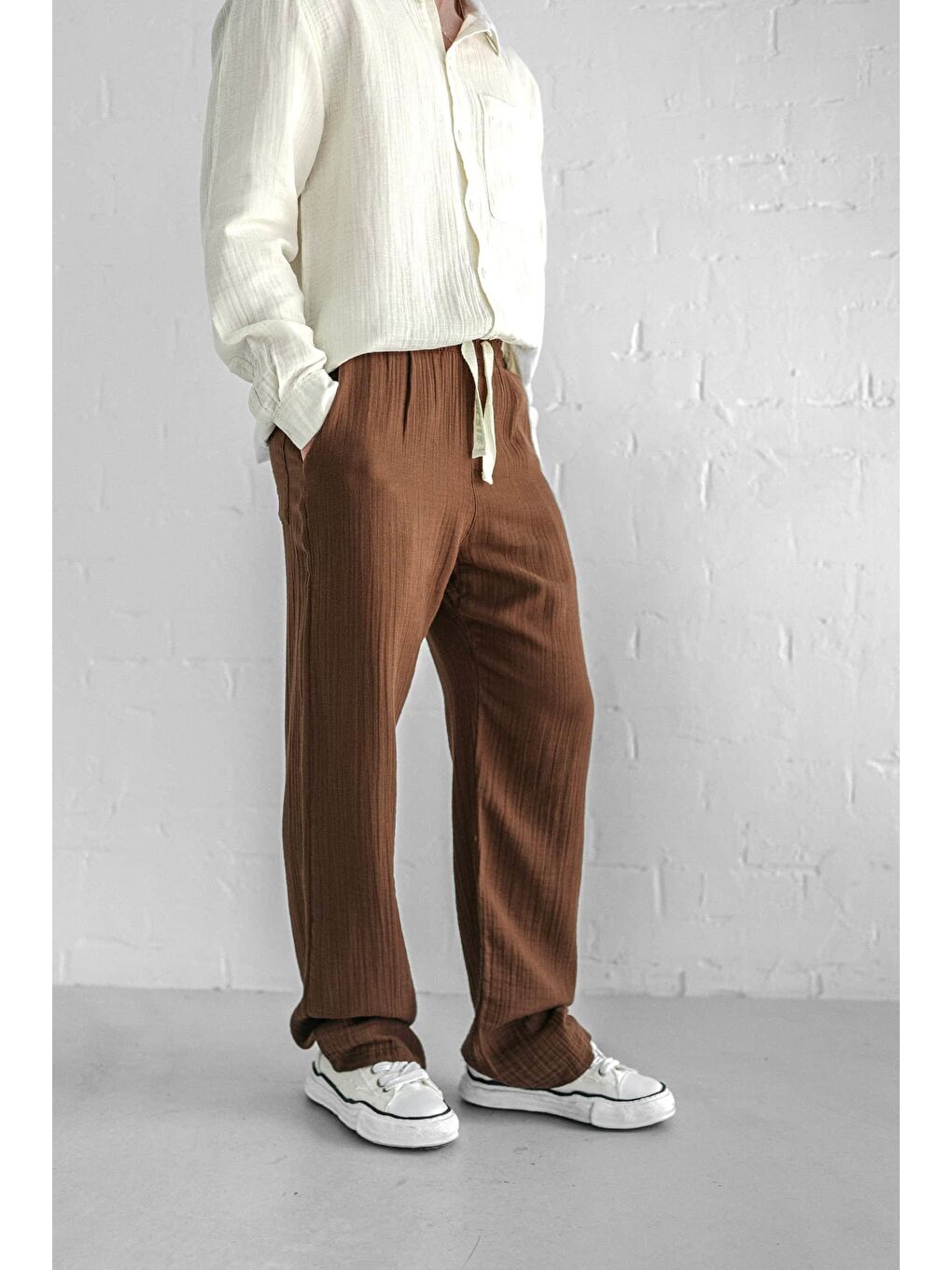 Kahverengi Rahat Kesim Baggy Fit Erkek %100 Pamuk Pantolon Kahve-2