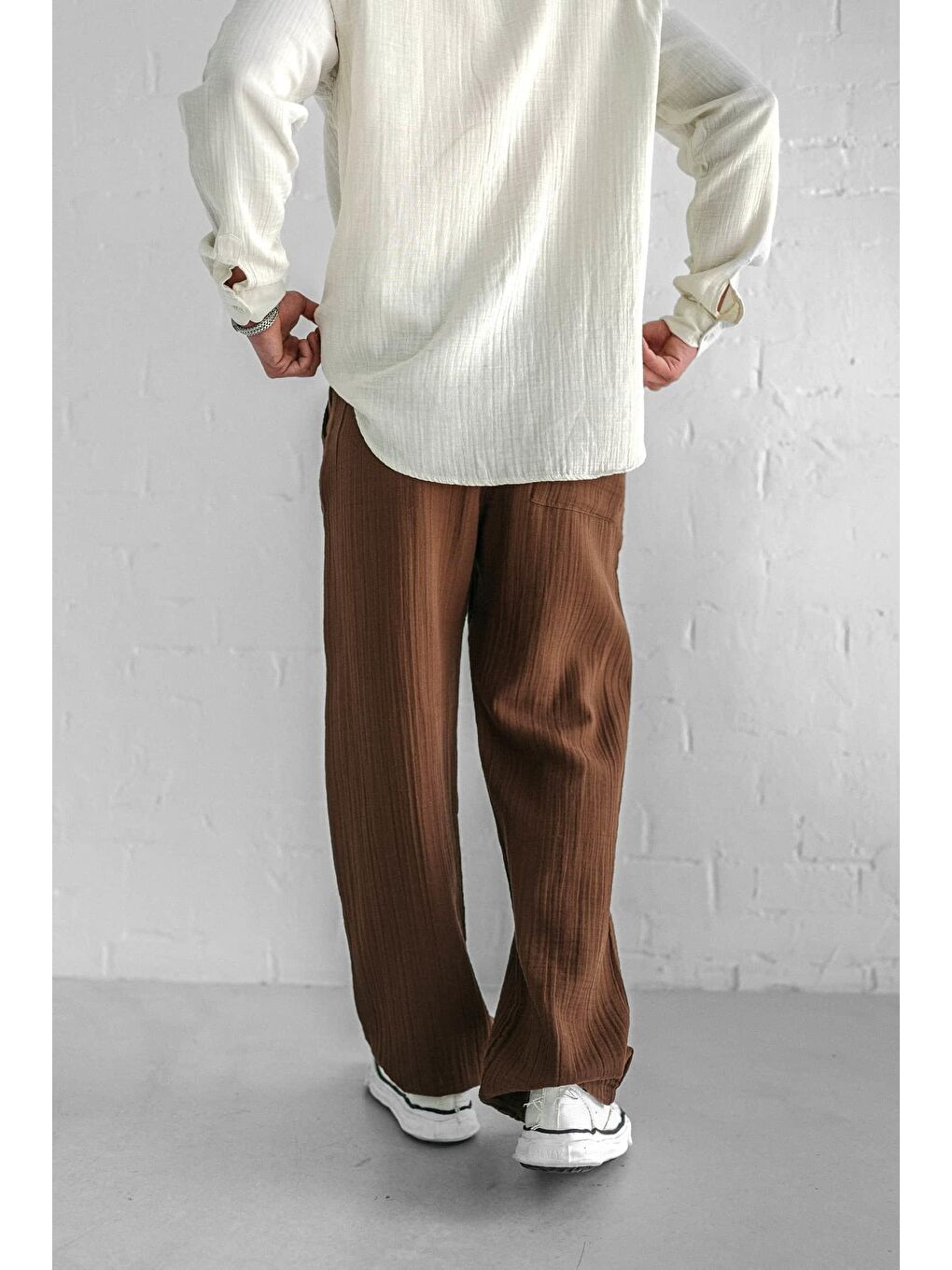 Kahverengi Rahat Kesim Baggy Fit Erkek %100 Pamuk Pantolon Kahve-5