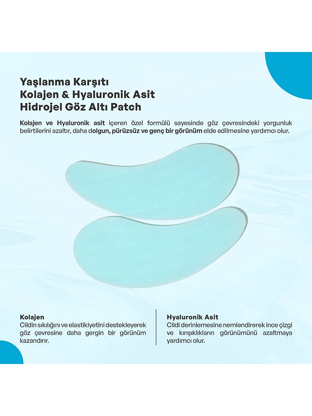 Yaşlanma Karşıtı Kolajen & Hyaluronik Asit Hidrojel Patch Göz Altı Maskesi-1