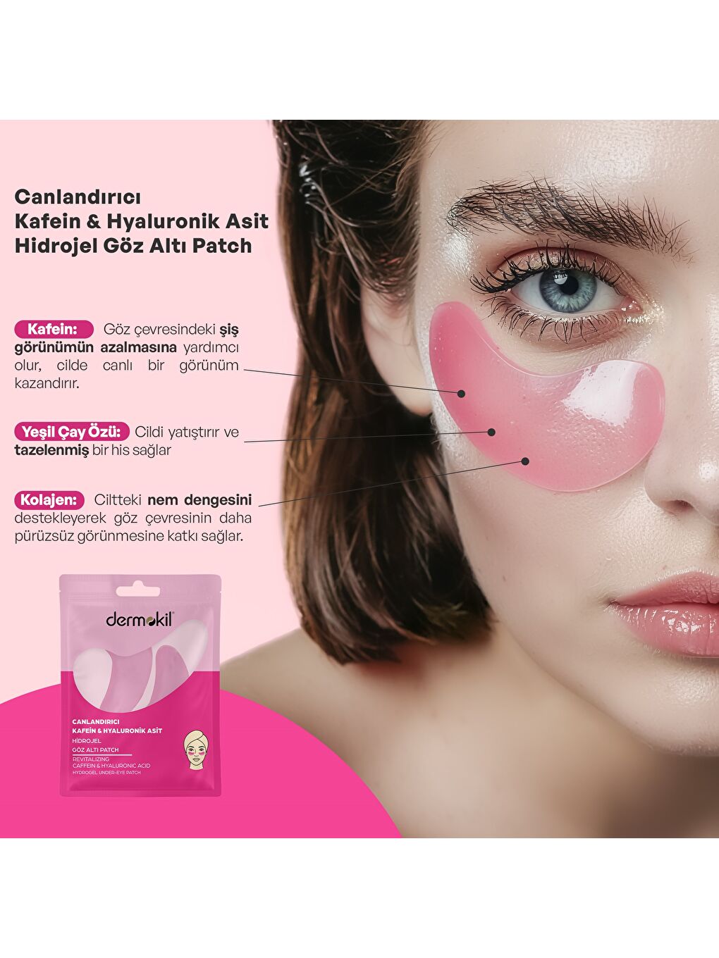 Canlandırıcı Kafein & Hyaluronik Asit Hidrojel Patch Göz Altı Maskesi-2