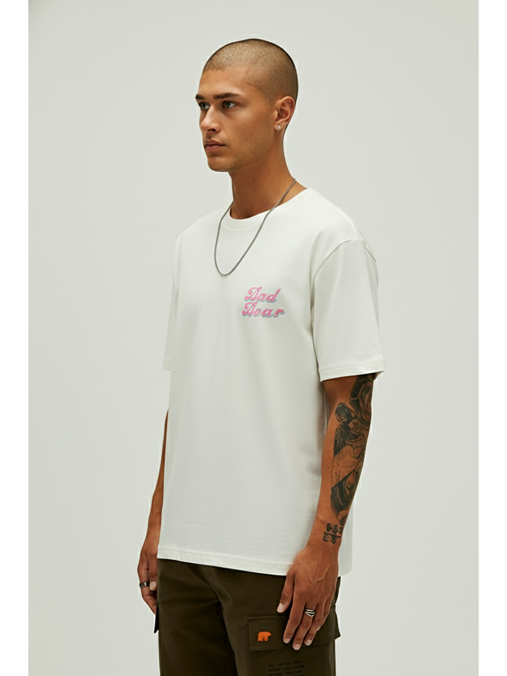 Bad Pink Beyaz Erkek Baskılı Tişört-1