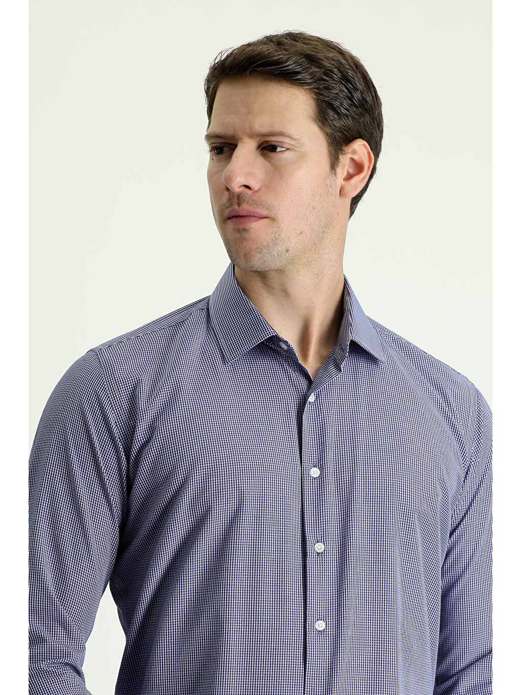 Lacivert Uzun Kol Slim Fit Dar Kesim Desenli Pamuklu Kolay Ütülenebilir Gömlek-1