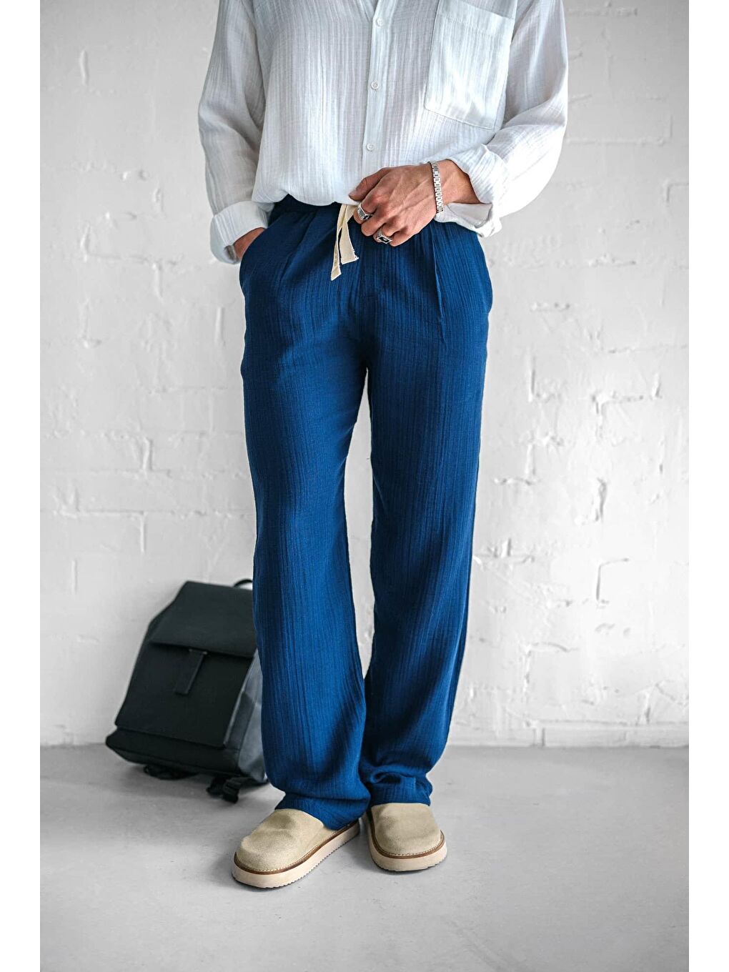 Rahat Kesim Baggy Fit Erkek %100 Pamuk Pantolon Lacivert