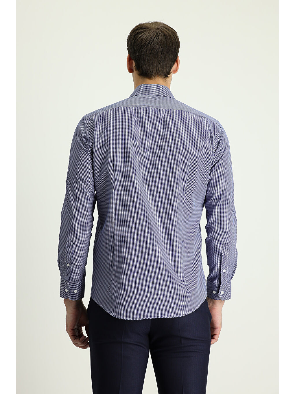 Lacivert Uzun Kol Slim Fit Dar Kesim Desenli Pamuklu Kolay Ütülenebilir Gömlek-2