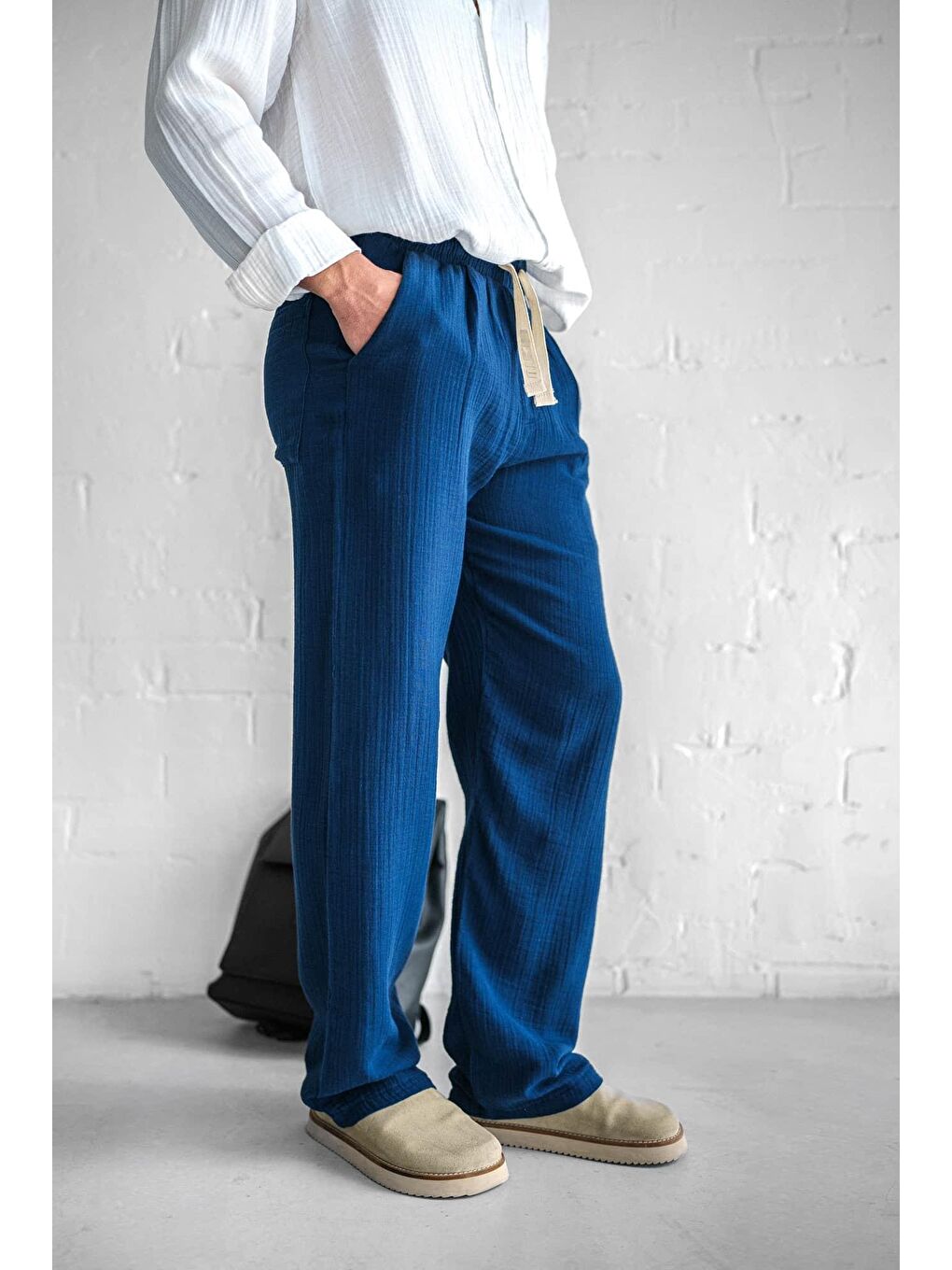 Rahat Kesim Baggy Fit Erkek %100 Pamuk Pantolon Lacivert-2