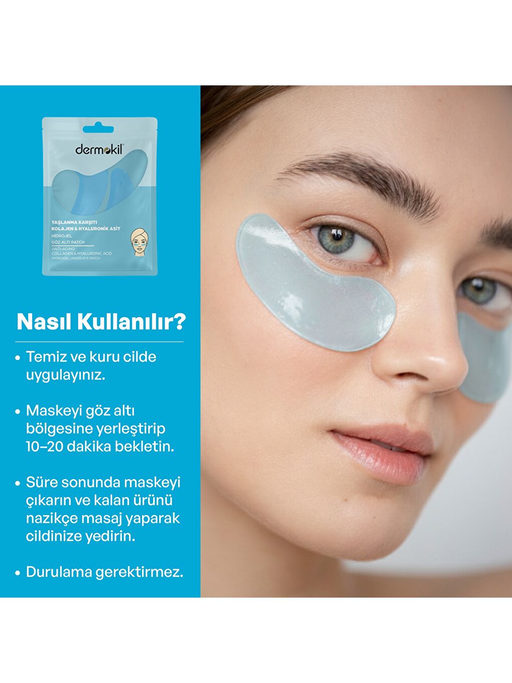 Yaşlanma Karşıtı Kolajen & Hyaluronik Asit Hidrojel Patch Göz Altı Maskesi-3