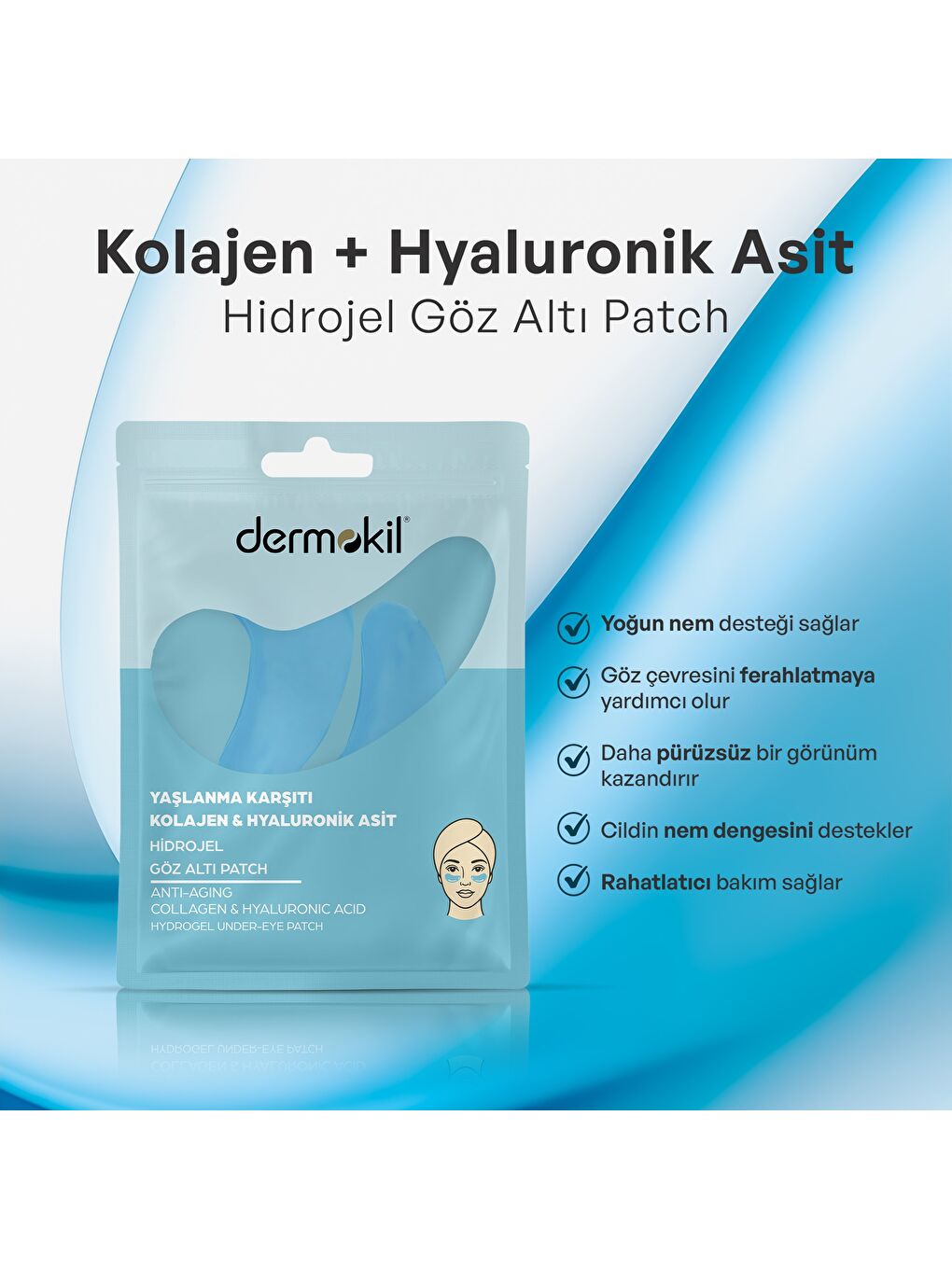 Yaşlanma Karşıtı Kolajen & Hyaluronik Asit Hidrojel Patch Göz Altı Maskesi-4