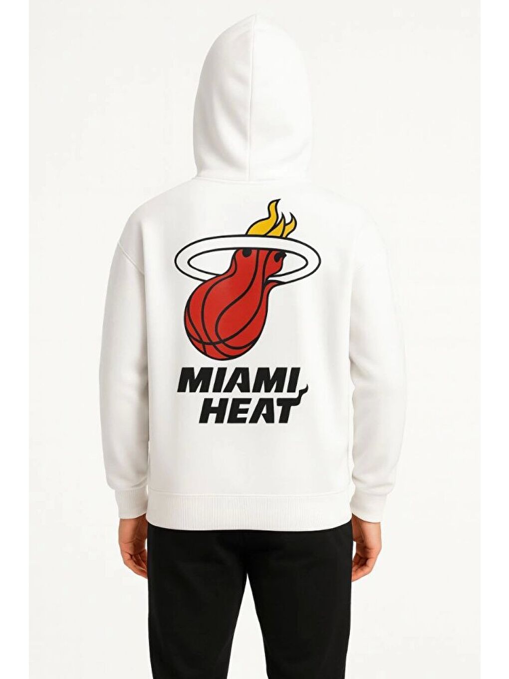 Üç İplik Kapüşonlu Ön Ve Arka Baskılı SweatShirt Hoodie - Beyaz-3