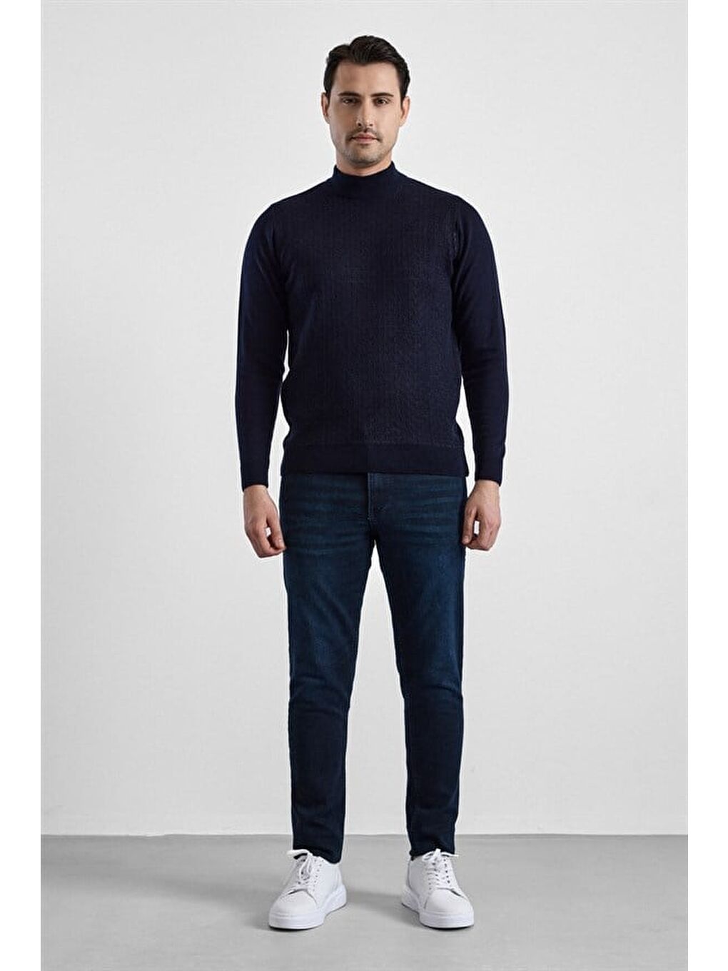 Lacivert Regular Yarım Balıkçı Yaka Kazak-3