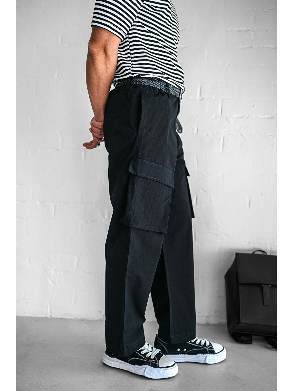 Kargo Cepli Esnek Baggy Erkek Pantolon Siyah-3