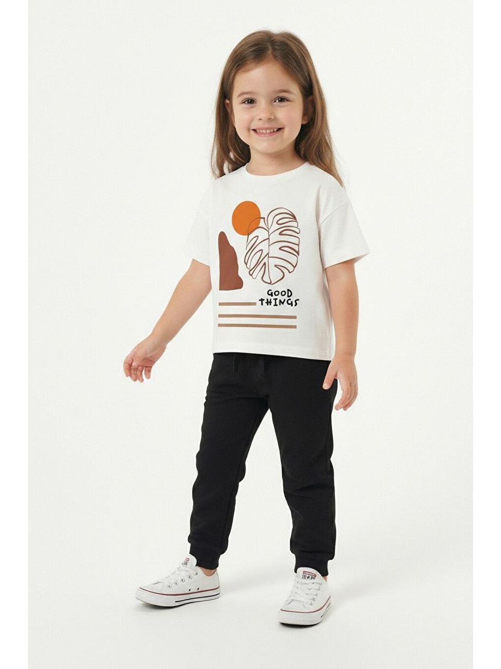 Kahverengi Good Things Baskılı Tişört-1