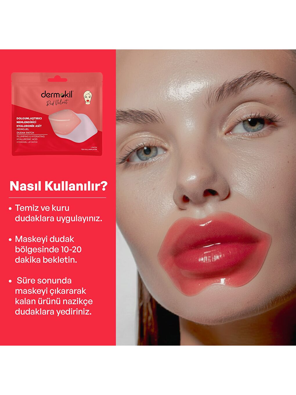 Dolgunlaştırıcı Nemlendirici Hyaluronik Asit Hidrojel Patch Dudak Maskesi-3