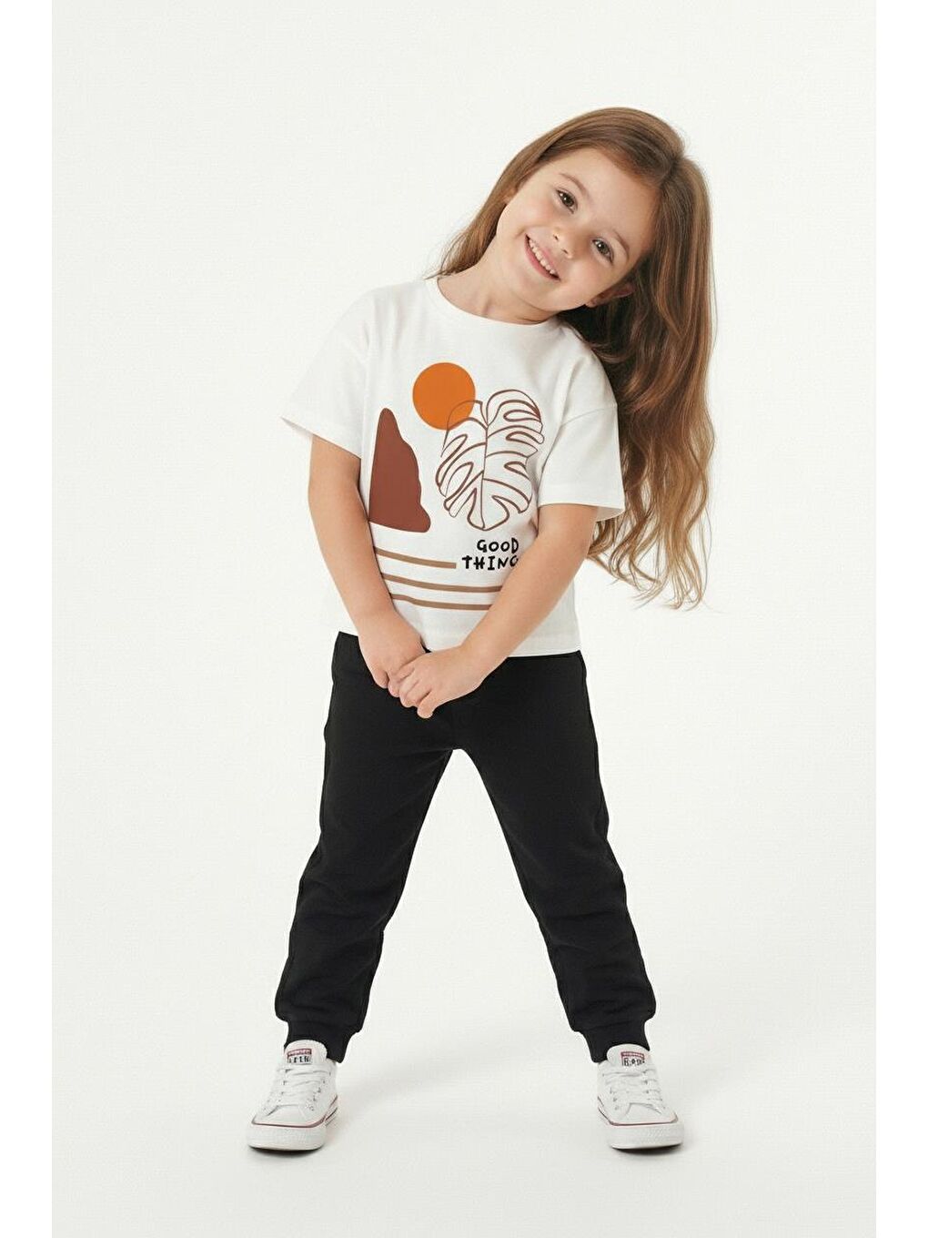 Kahverengi Good Things Baskılı Tişört-2