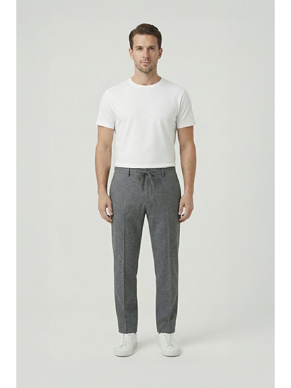 Giotelli Erkek Comfort Kalıp Gri Armürlü Klasik Kumaş Normal Bel Pantolon-1