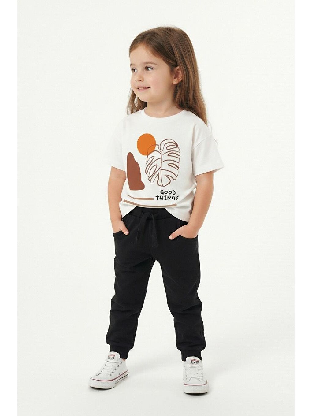 Kahverengi Good Things Baskılı Tişört-3