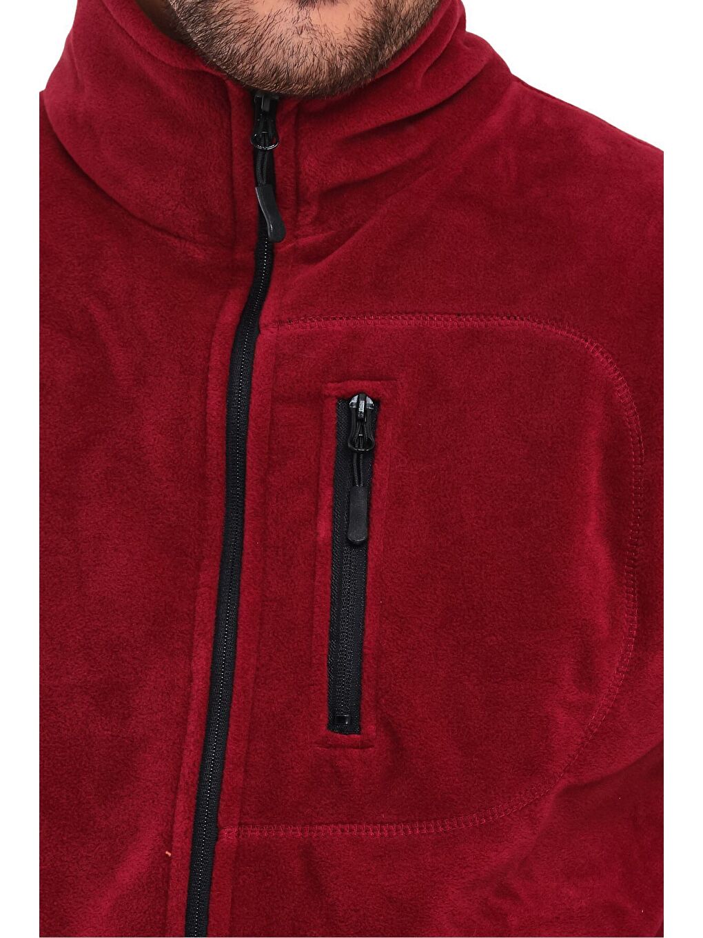 GENIUS STORE Bordo Erkek Polar Tam Fermuarlı 3 Cepli Outdoor Polar Ceket - 3