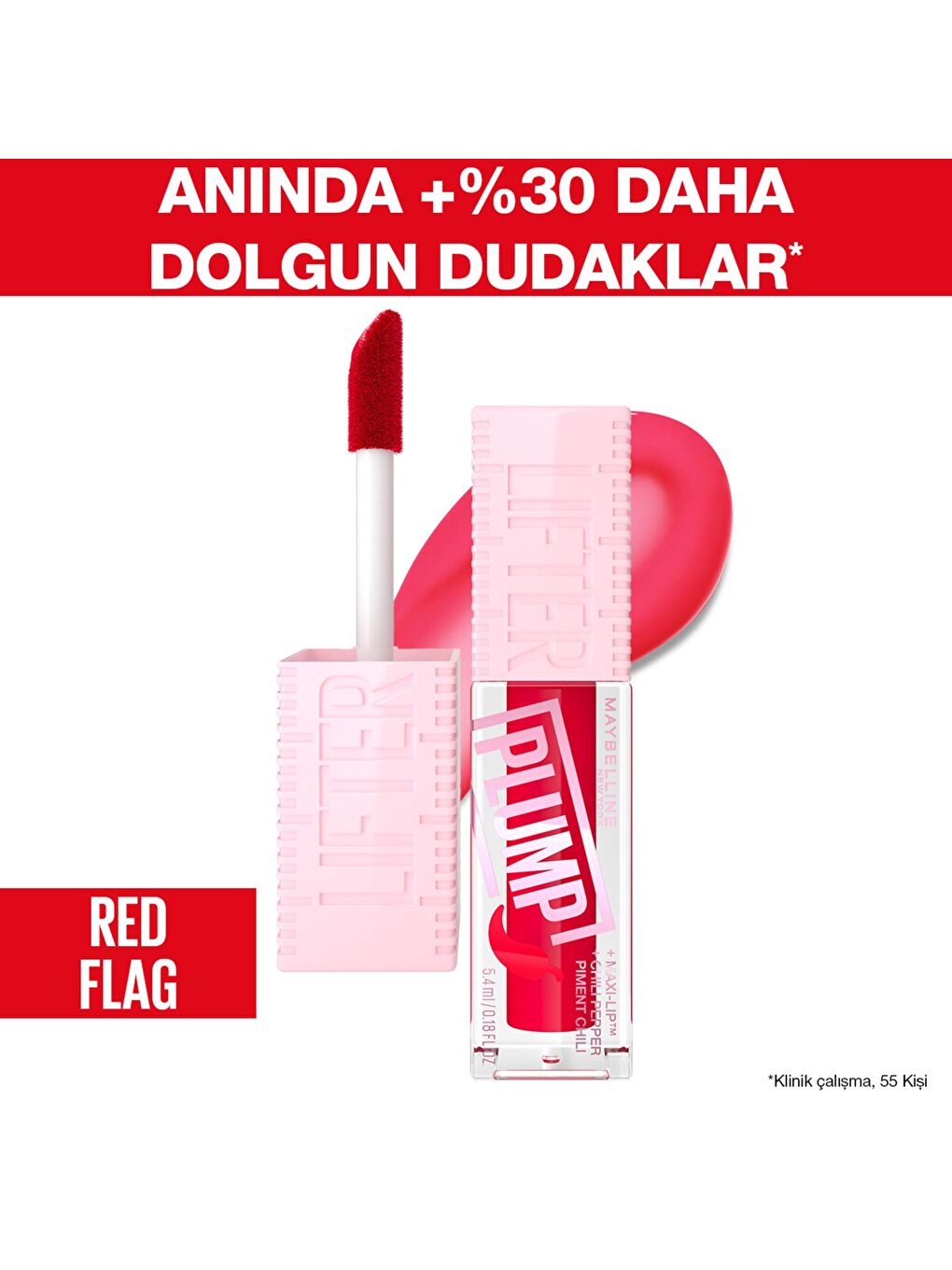 MAYBELLINE NEWYORK Kırmızı Lifter Plump Dudak Parlatıcısı- 004 Red Flag