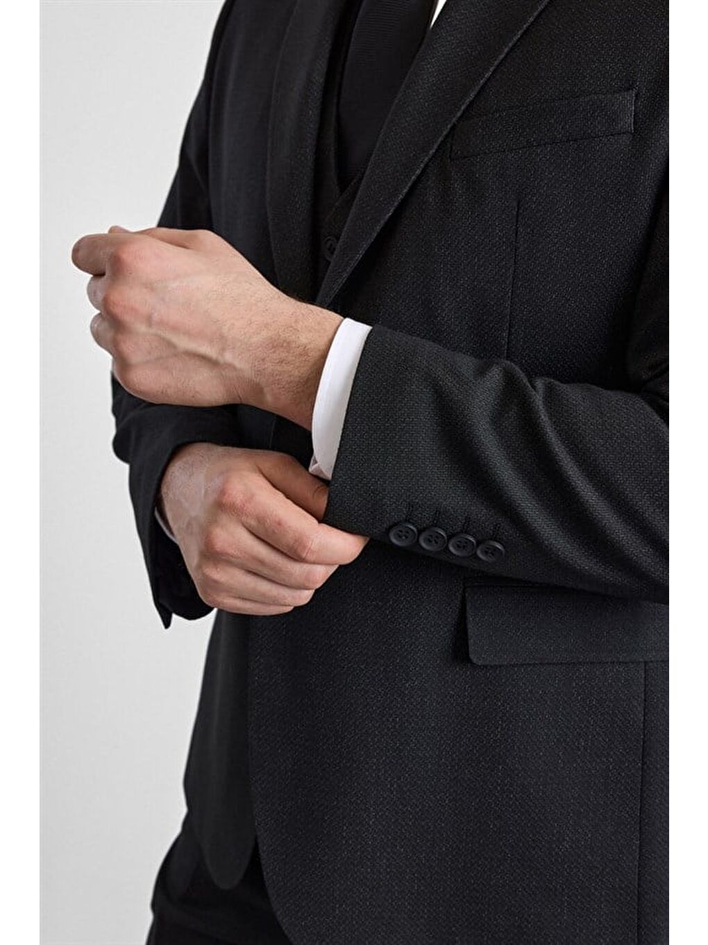 Siyah Regular Sivri Yaka 4 Drop Yelekli Takım Elbise-5