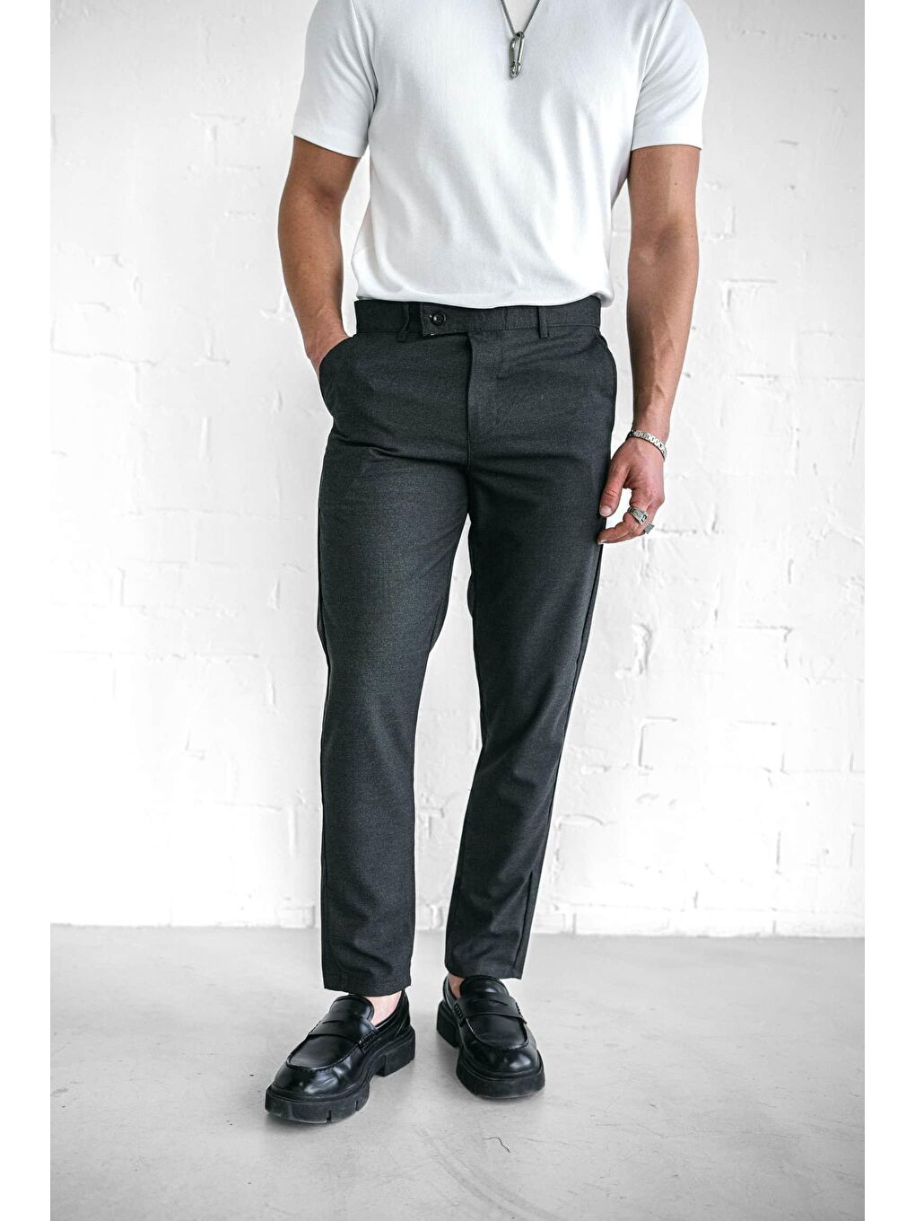 Kaliteli Esnek Elastanlı Bilek Boy Kumaş Erkek Pantolon Antrasit