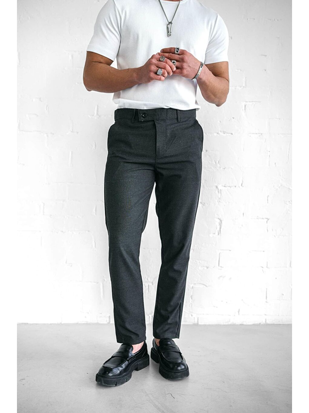 Kaliteli Esnek Elastanlı Bilek Boy Kumaş Erkek Pantolon Antrasit-1