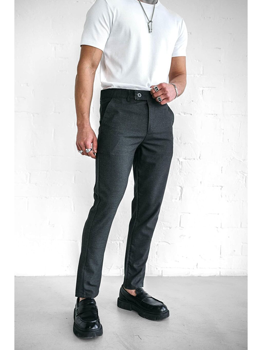 Kaliteli Esnek Elastanlı Bilek Boy Kumaş Erkek Pantolon Antrasit-2