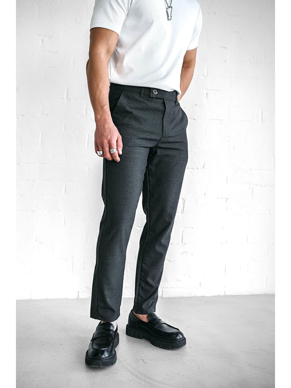 Kaliteli Esnek Elastanlı Bilek Boy Kumaş Erkek Pantolon Antrasit-3