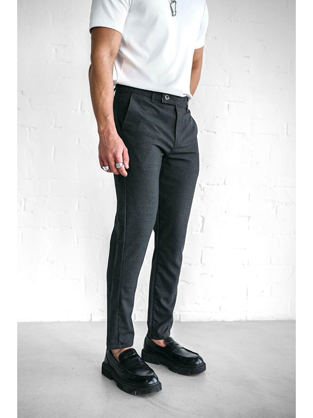 Kaliteli Esnek Elastanlı Bilek Boy Kumaş Erkek Pantolon Antrasit-4