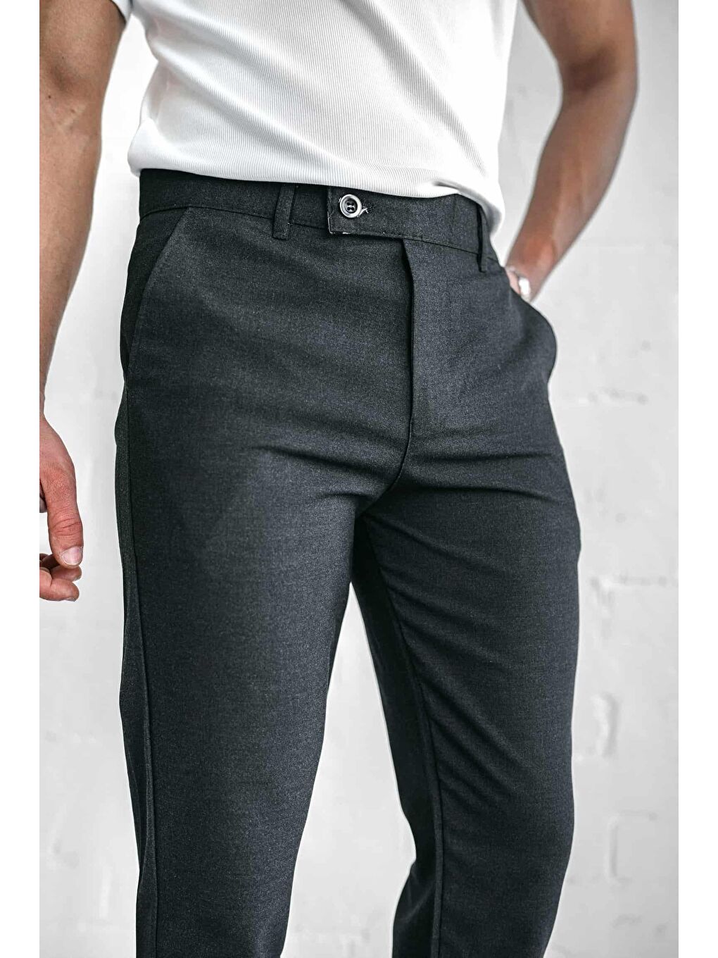 Kaliteli Esnek Elastanlı Bilek Boy Kumaş Erkek Pantolon Antrasit-5