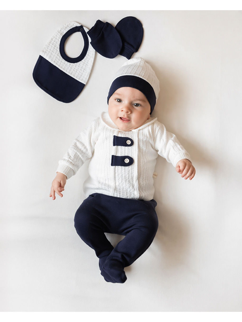 Beyaz Erkek Bebek 5li Hastane Çıkış Seti Pamuklu Yumuşak ve Hassas cilt dostu-1