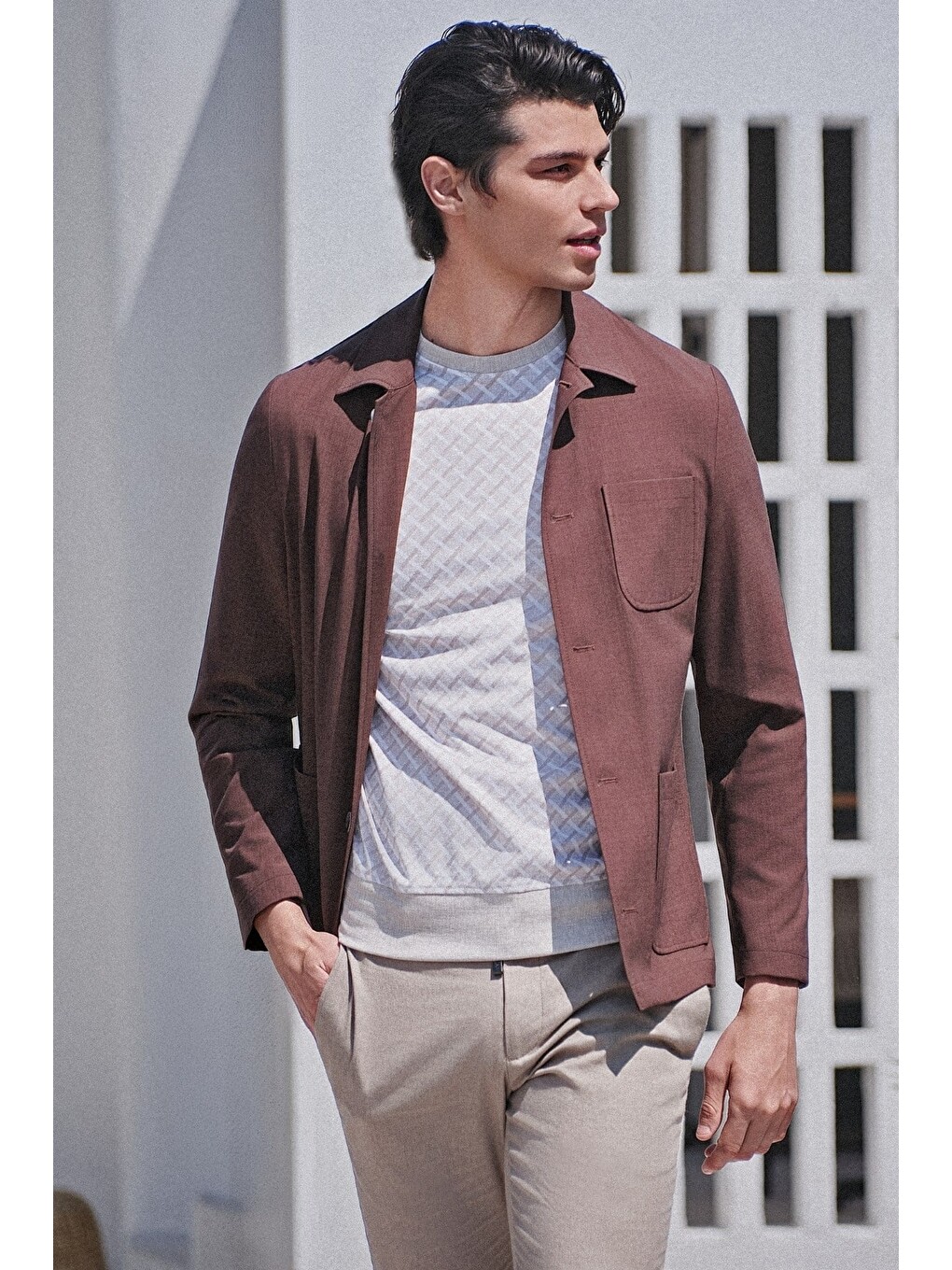 Kahverengi Berberi Yaka Slim Fit Esnek Ceket 1007260154-1