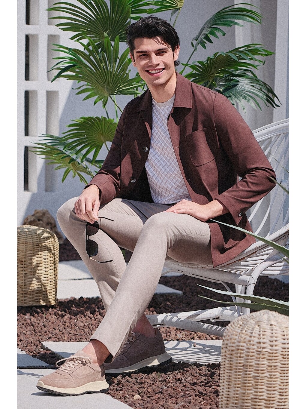 Kahverengi Berberi Yaka Slim Fit Esnek Ceket 1007260154-2