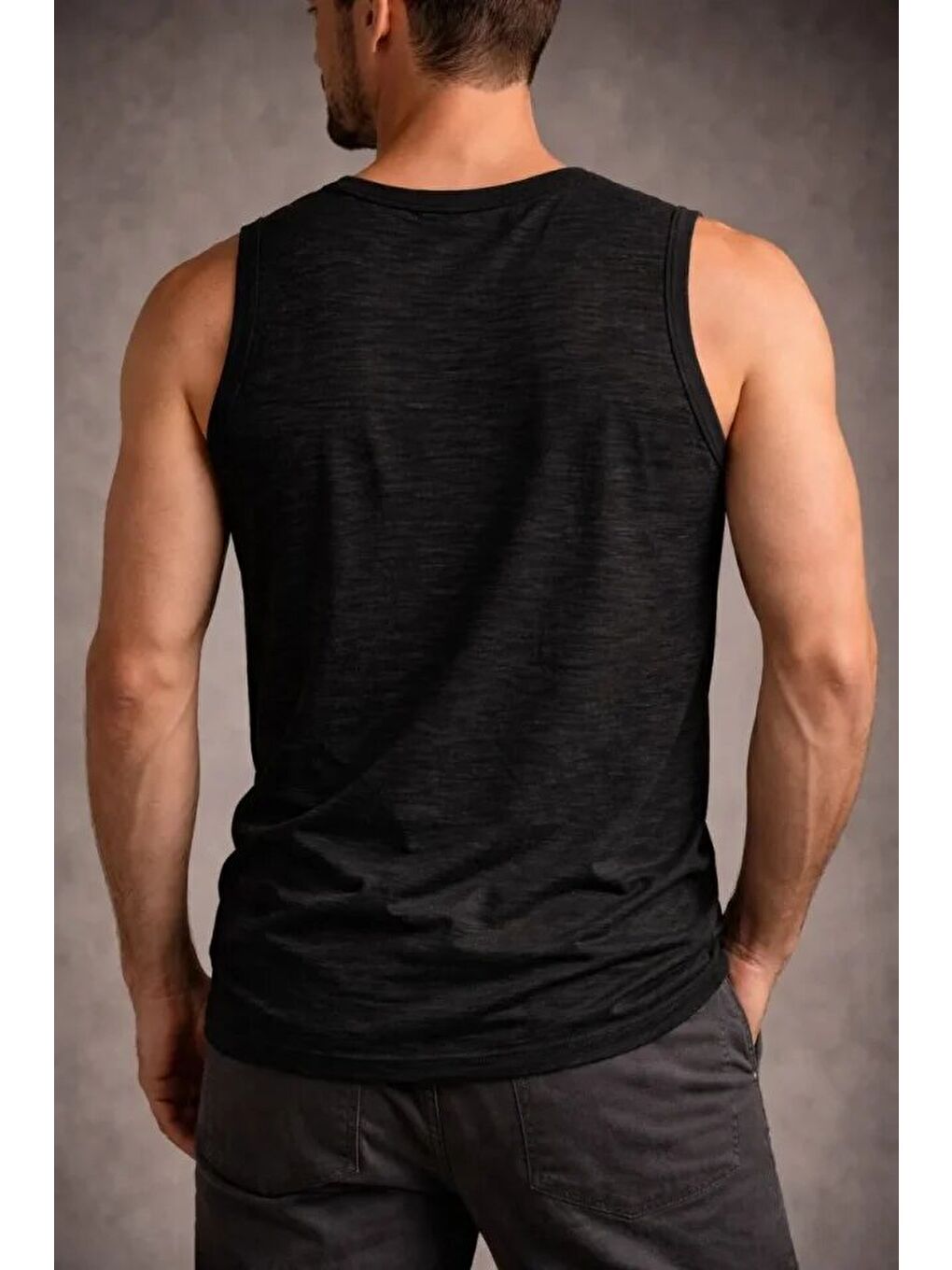 Siyah Erkek Flamlı Kumaş Sıfır Kolsuz Atlet-1