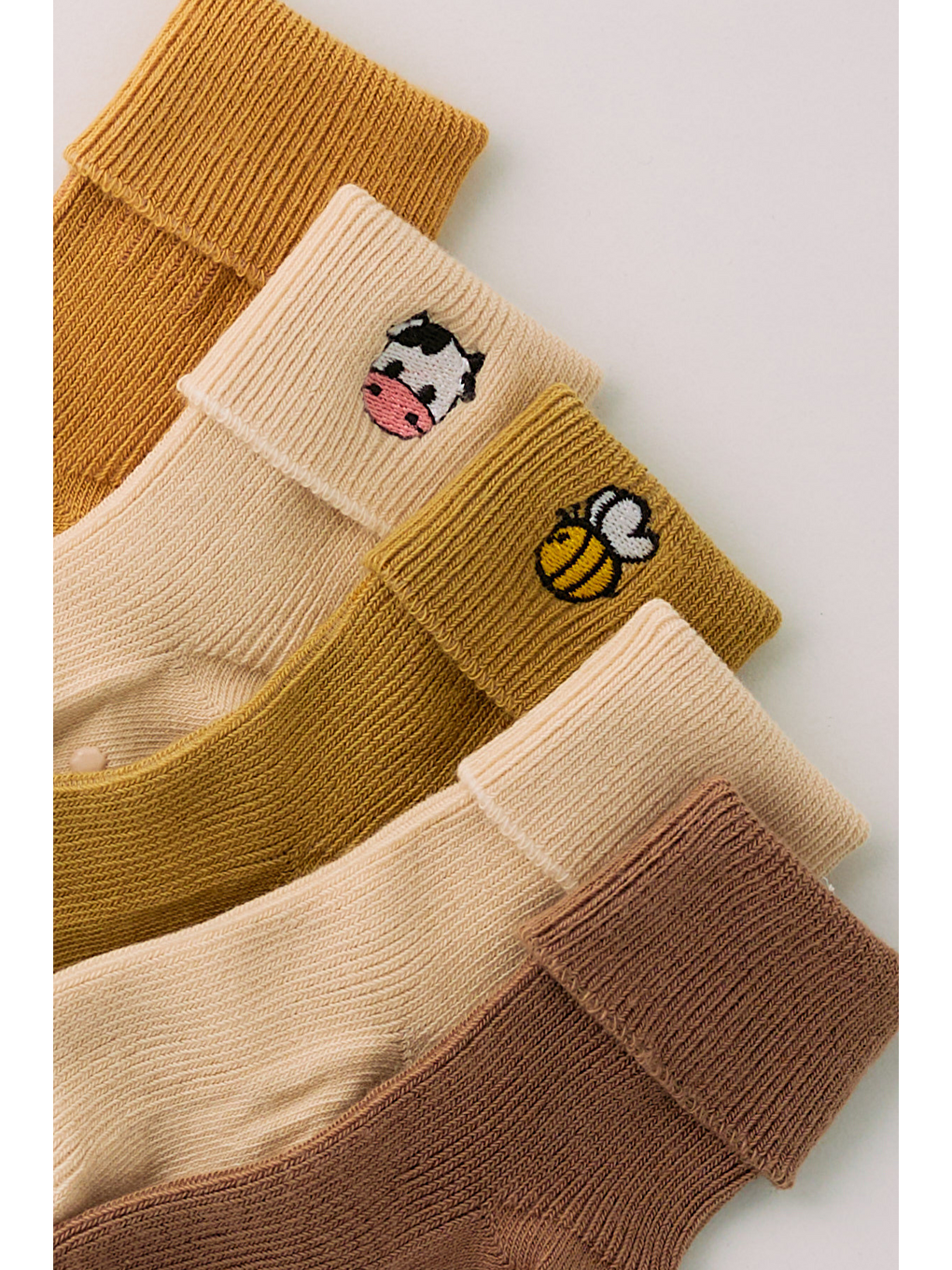 Kahverengi Bebek Hayvan Nakış Detaylı 5'Li Kutulu Soket Çorap-1