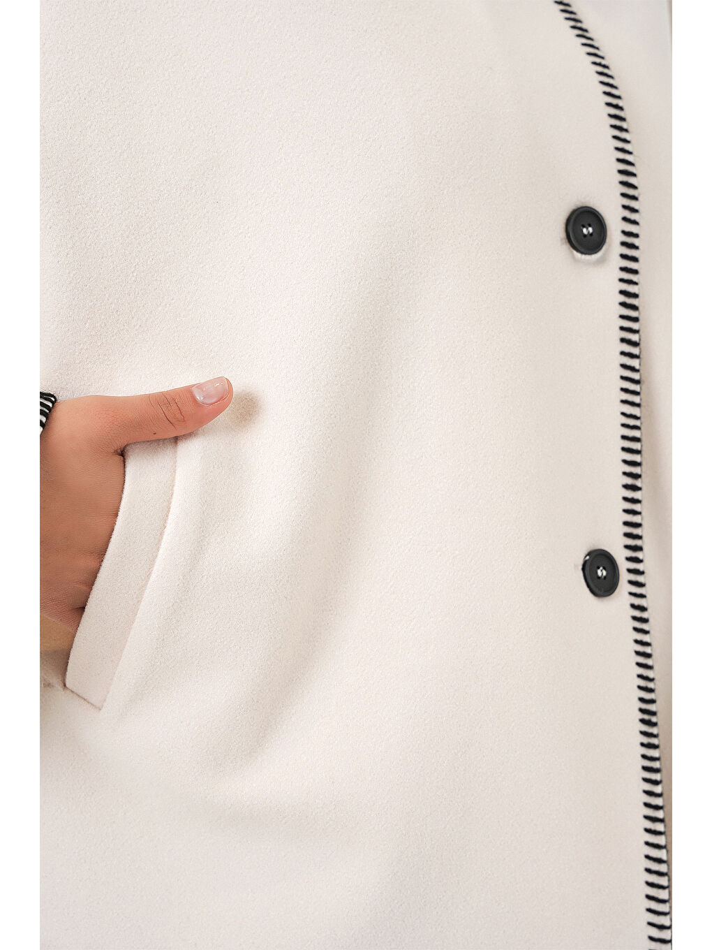 Kadın Nakışlı Kaşe Ceket 9167 - Ekru-3