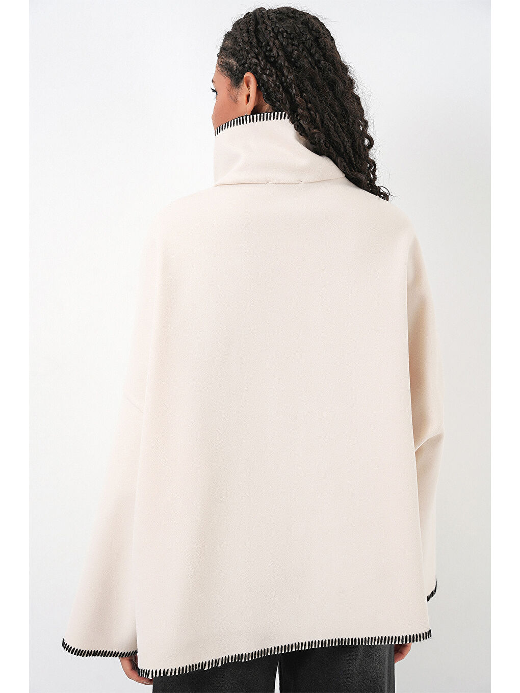 Kadın Nakışlı Kaşe Ceket 9167 - Ekru-4