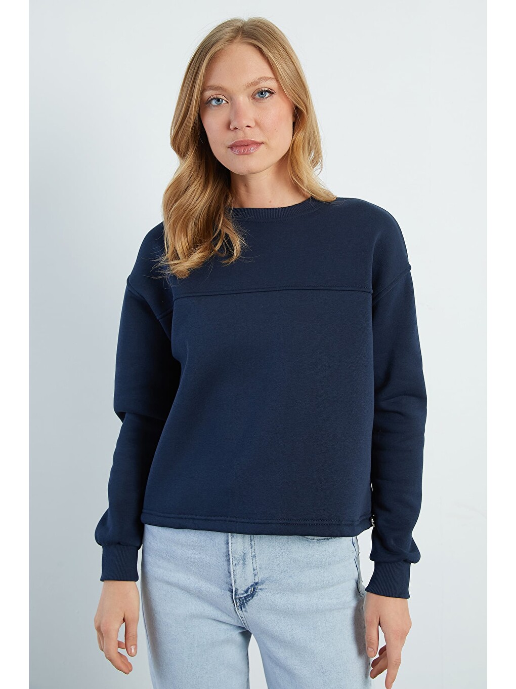 Lacivert 3 İplik Stoperli Oversize Sweatshirt-1