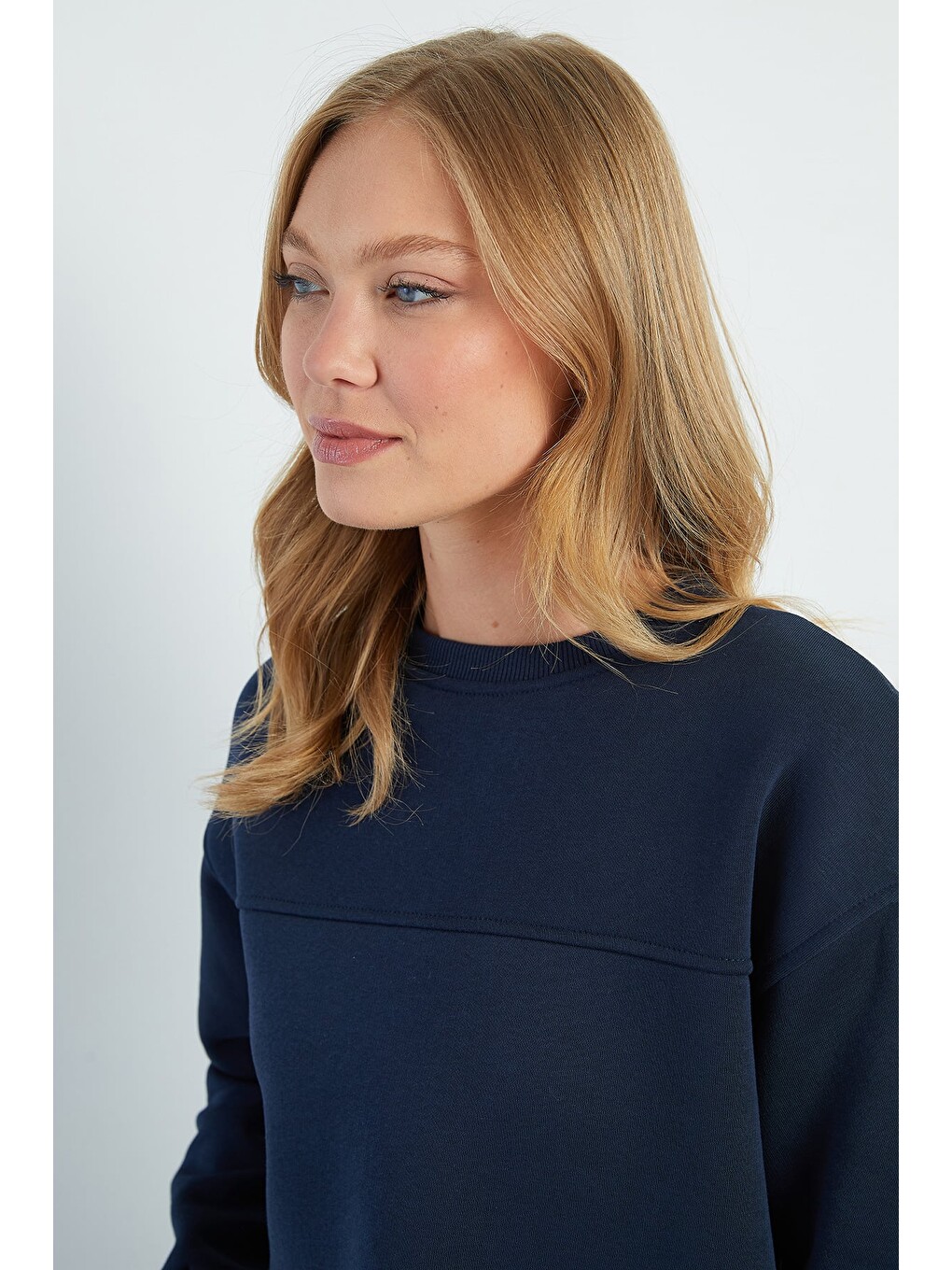Lacivert 3 İplik Stoperli Oversize Sweatshirt-2