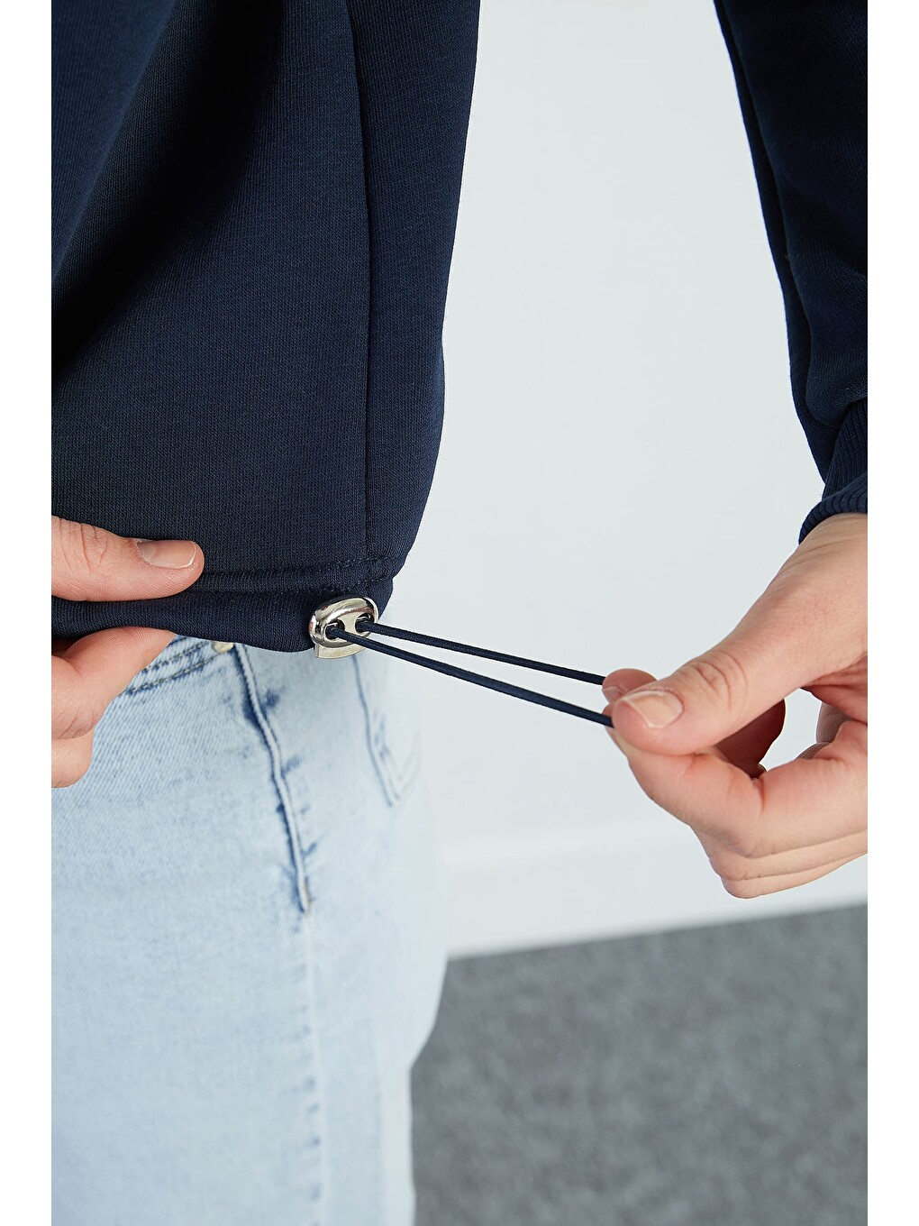 Lacivert 3 İplik Stoperli Oversize Sweatshirt-3