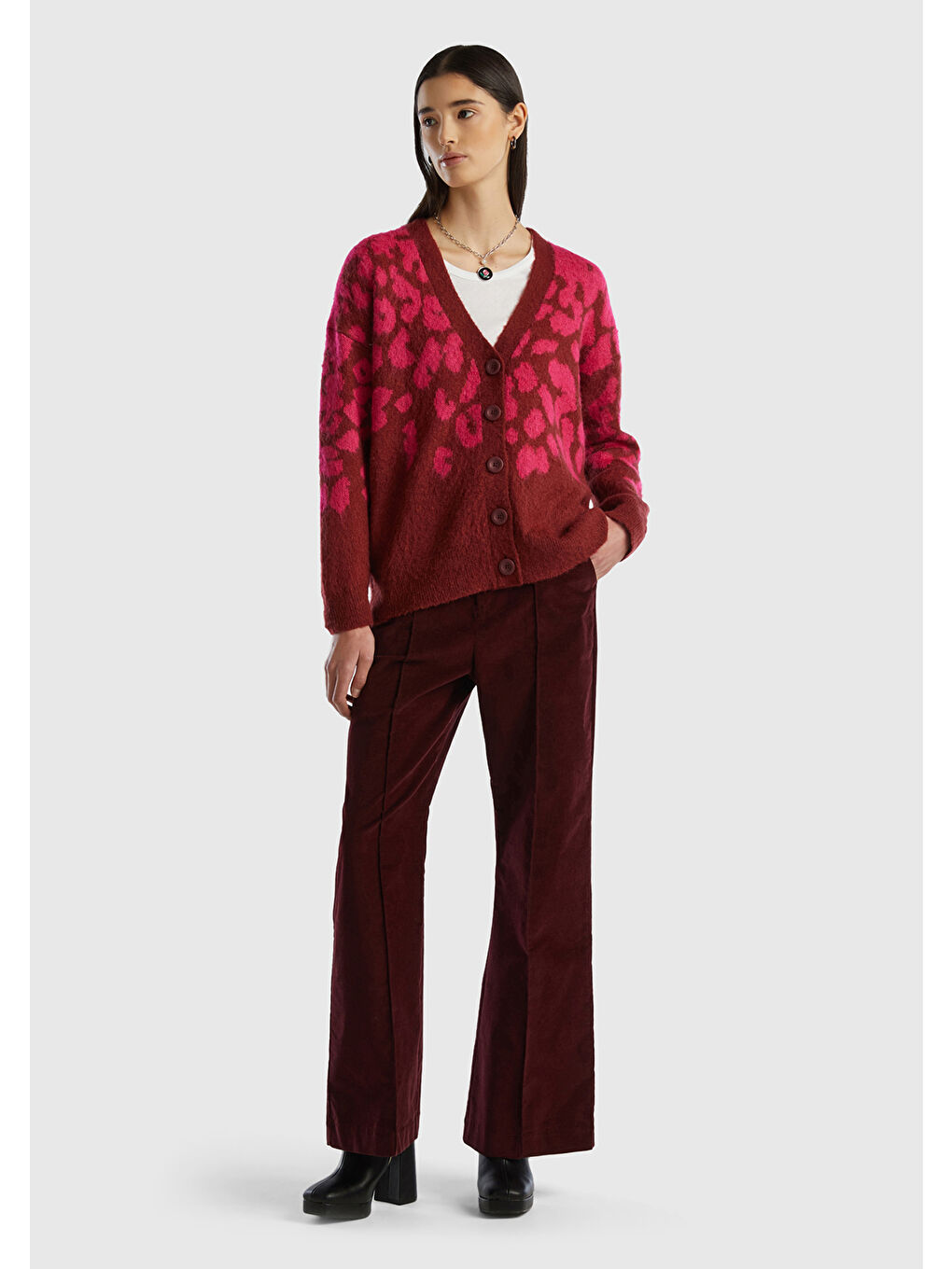 Kadın Fuşya Moher Karışımlı Hırka-4