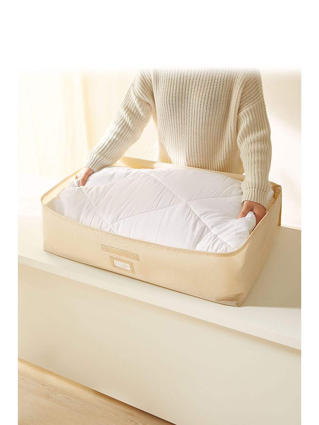 2'li Mega Boy Bej Balıksırtı Baza Altı Hurç Set 74 x 46 x 22 cm-1