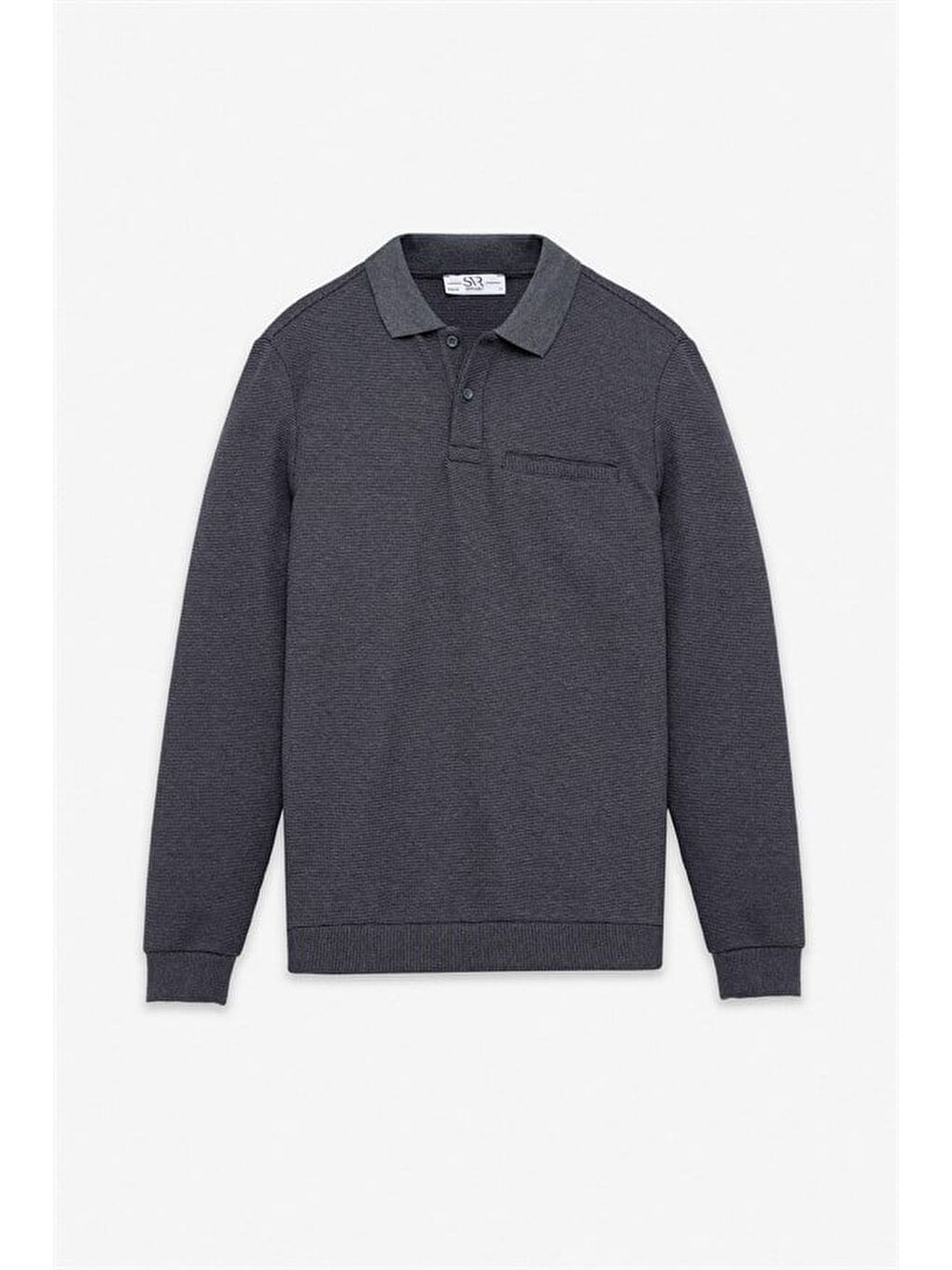 Gri Regular Düz Baskısız Selanik Düğmeli Polo Yaka Torba Cep Trikolu Standart Sweatshirt-5