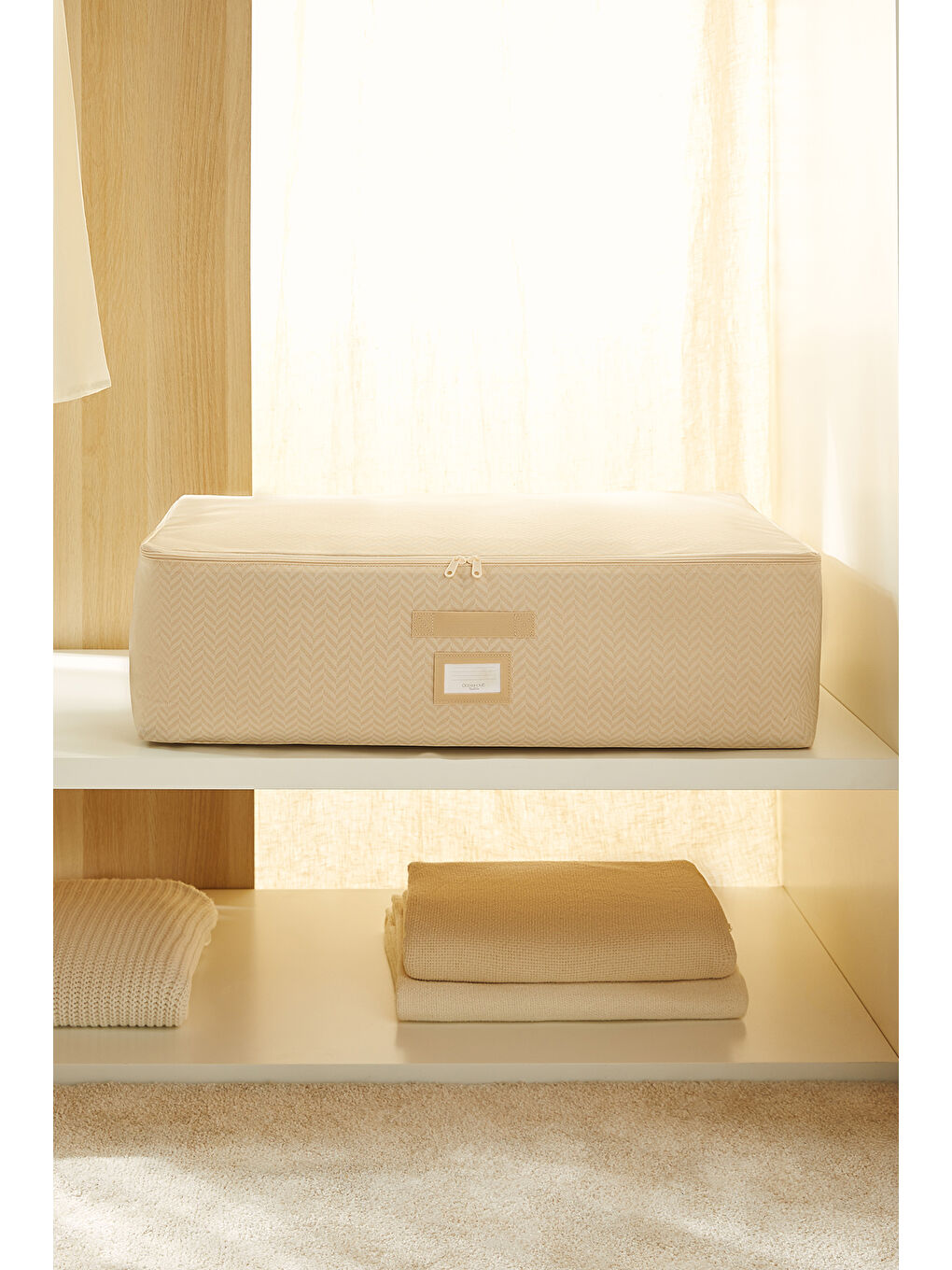 2'li Mega Boy Bej Balıksırtı Baza Altı Hurç Set 74 x 46 x 22 cm-3