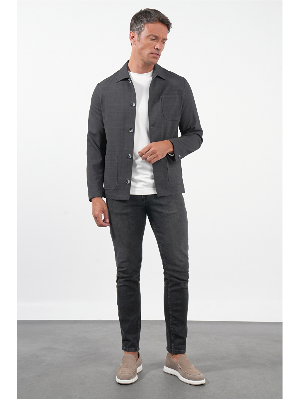 Antrasit Füme Berberi Yaka Slim Fit Esnek Ceket 1007260154