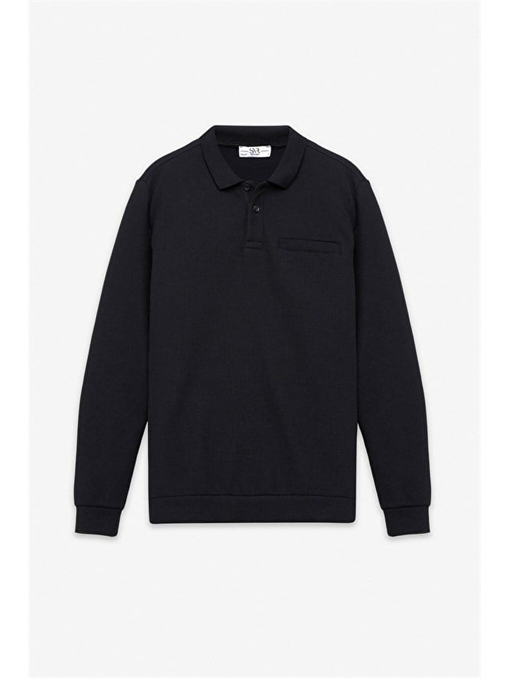Siyah Regular Düz Baskısız Selanik Düğmeli Polo Yaka Torba Cep Trikolu Standart Sweatshirt-5