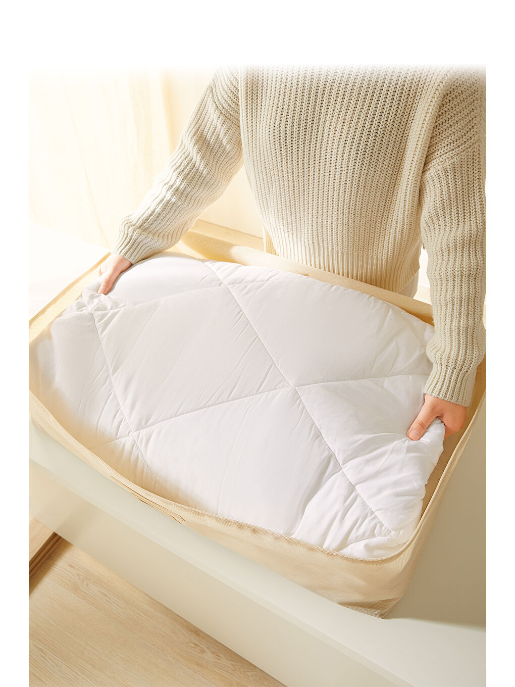 2'li Mega Boy Bej Balıksırtı Baza Altı Hurç Set 74 x 46 x 22 cm-4