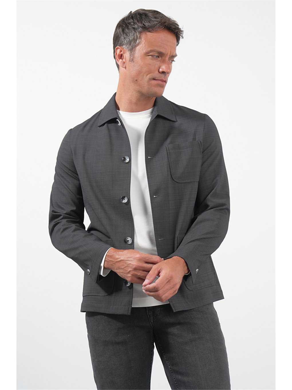 Antrasit Füme Berberi Yaka Slim Fit Esnek Ceket 1007260154-1