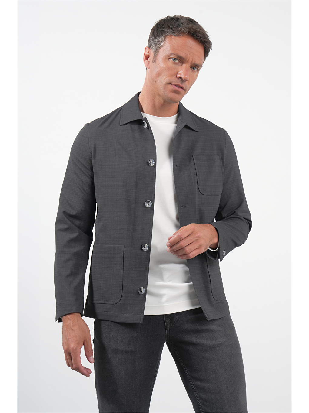 Antrasit Füme Berberi Yaka Slim Fit Esnek Ceket 1007260154-2